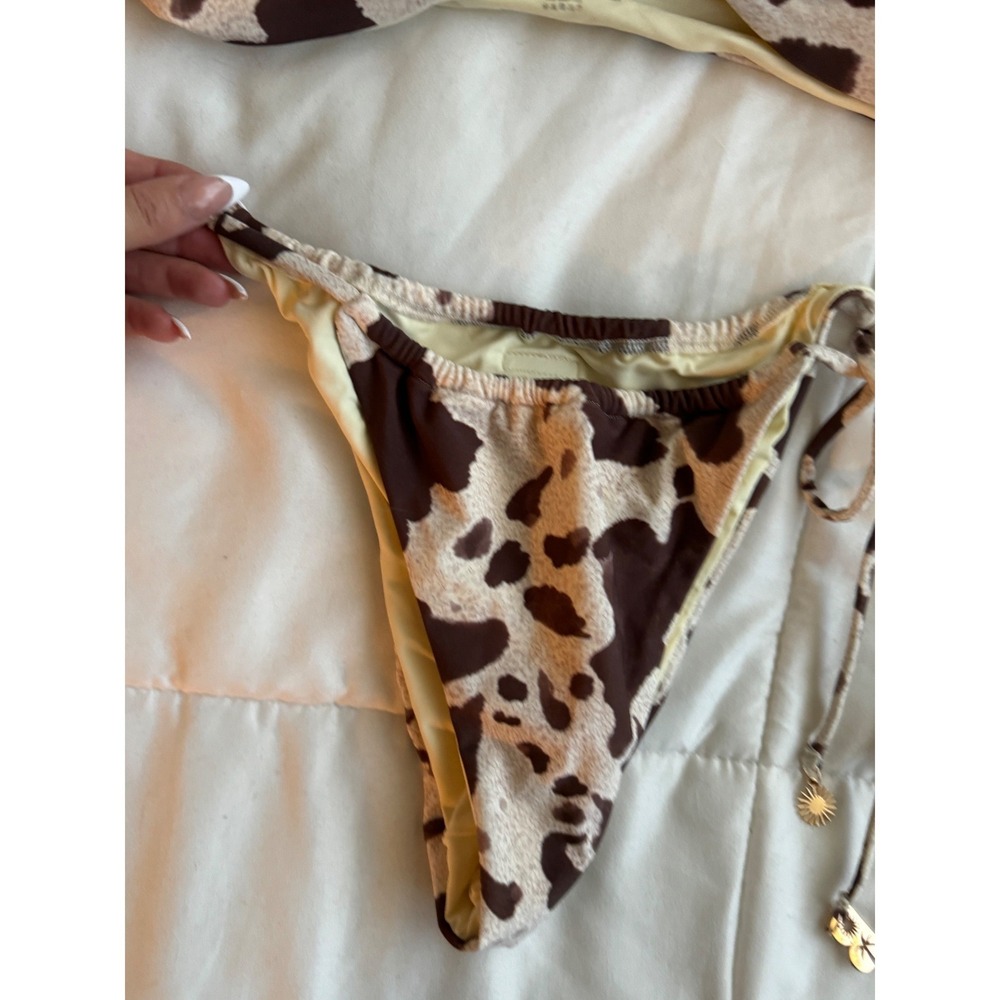 NWT Blackbough Women's Brown Penny Cow Print Tie Bikini Top & Bottom Set Size S - Picture 5 of 15